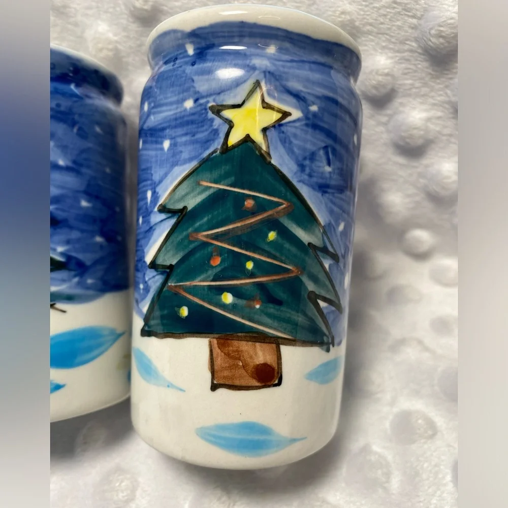 Christmas - Hand Painted Snowman and Christmas Tree Salt and Pepper Shakers
